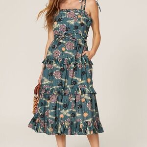 Ulla Johnson Floral Teal Ruffle Dress sz 14?